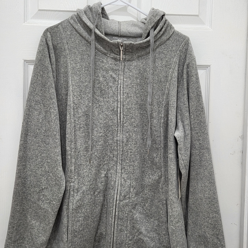 Jones New York Sport Velour Hoodie Gray Zip Front SZ 1X - Picture 4 of 15